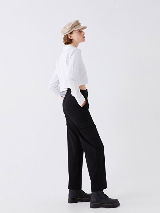 Dar Fit D?z Geni? Pa?a Kad?n Kargo Pantolon