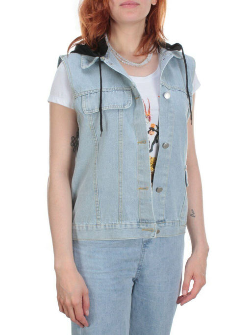 803 BLUE/BLACK Джинсовый жилет женский (100% хлопок) - Фабричный китай фото 10