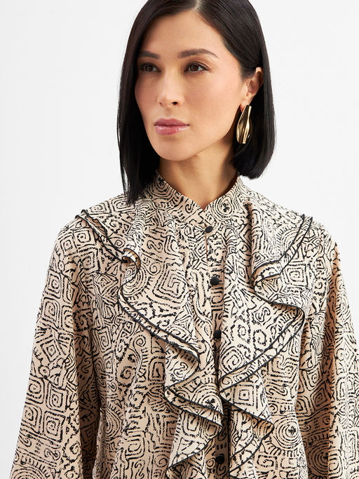 Блузка с отлетными рюшами OD-914-5 бежевый с черным