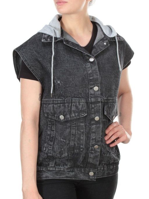 808 DARKGREY/GREY Джинсовый жилет женский (100% хлопок) - Фабричный китай фото 6