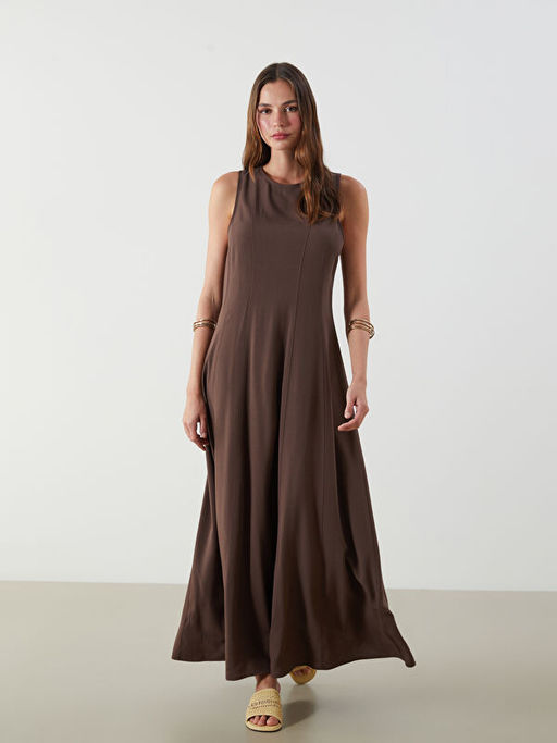 Bisiklet Yaka A Kesim Keten Kar???ml? Elbise