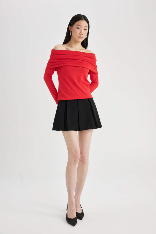 Приталенный свитер с открытыми плечами - Defacto фото 2