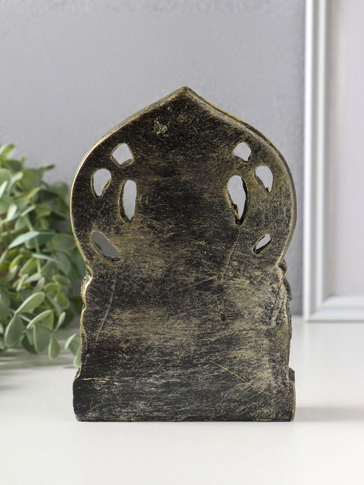 Сувенир полистоун "Ганеша на резном троне" золотая бронза 4х11,7х17,3 см