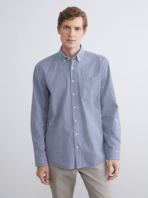 Regular Fit Uzun Kollu Ekose Poplin Erkek G?mlek