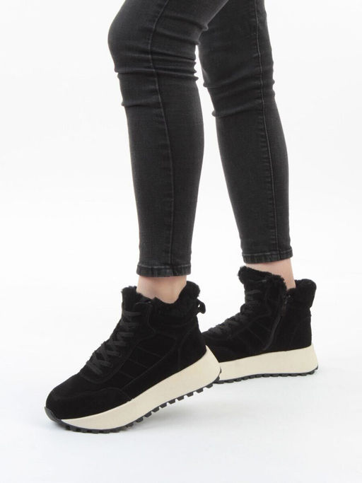 04-PAML08-1Z BLACK Ботинки зимние женские (натуральная замша, 100% шерсть, натуральный мех)