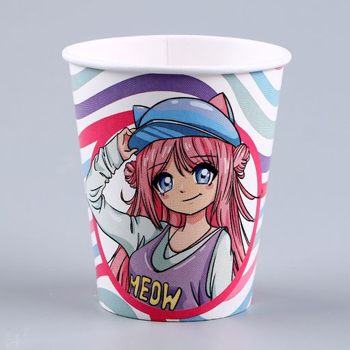 Набор бумажной посуды Аниме, фуксия: 6 тарелок, 1 гирлянда, 6 стаканов, 6 колпаков - Страна карнавалия фото 6