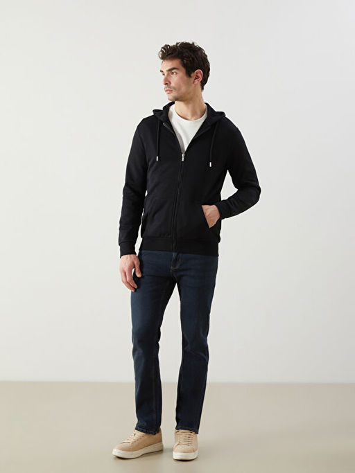 Kap??onlu Uzun Kollu Erkek Fermuarl? Sweatshirt