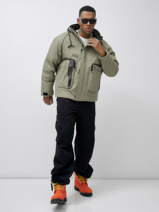 Куртка молодежная мужская зимняя с капюшоном серого цвета 25313_1Sr