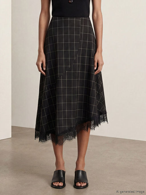 Beli Fermuarl? Ekose Dantel Detayl? Etek