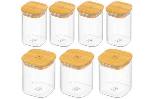 Набор 7 банок д/хранения 3 пр. 450 мл + 4 пр. 250 мл Crystal glass + бамб.крышка с силик.прок. - Elan gallery фото 5