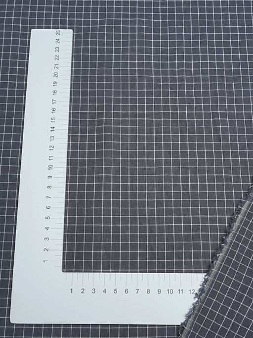 Вареный (стираный) хлопок Белая клетка (0,8*0,8см) на темном гранитно-сером, ш.2.5м, хл-100% - Купава фото 3