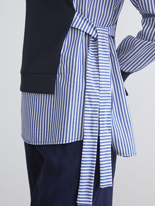 Bisiklet Yaka ?izgili Kad?n Sweatshirt Tunik