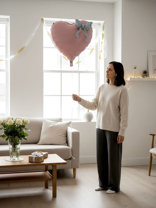 Цена за 2 шт. Воздушный шар фольгированный 36" «Розовое сердце с бантом»