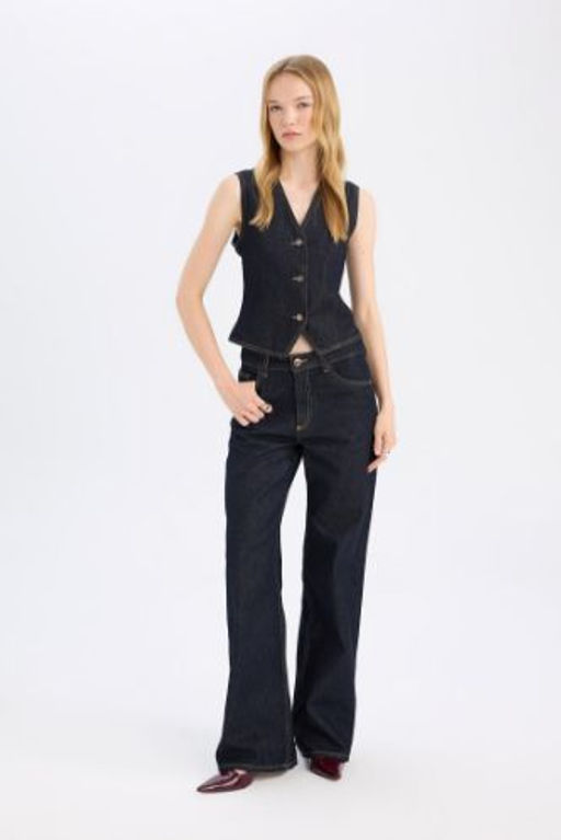 Straight Wide Fit Yuksek Bel Genis Bol Paca Uzun Jean Pantolon