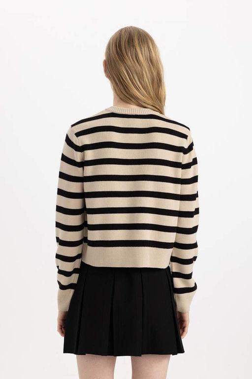 Полосатый кардиган обычного кроя с круглым вырезом - Defacto фото 7