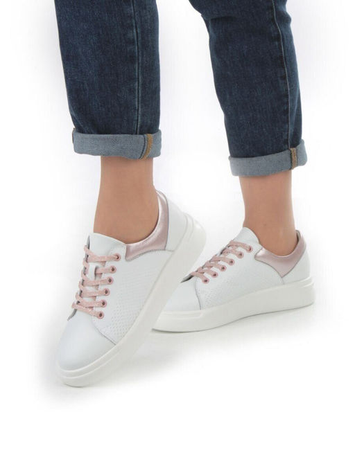 05-PDXT13-2 WHITE/PINK Кроссовки женские (натуральная кожа)