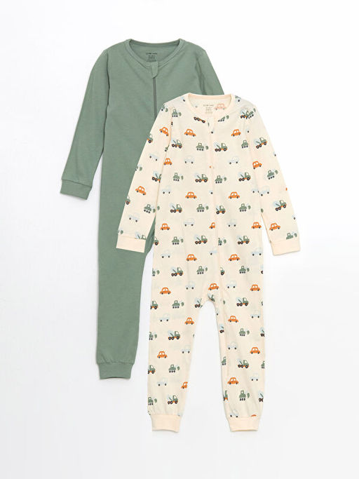 Bisiklet Yaka Bask?l? Erkek Bebek Tulum 2li