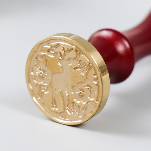 Печать для сургуча с деревянной ручкой «Олень в цветущем лесу», 9×2.5×2.5 см