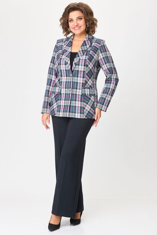 Костюм БелЭльСтиль 412/601 синяя клетка + синий однотон  фото 4