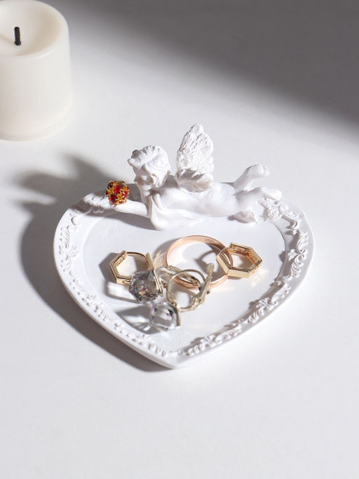 Подставка для колец, мелочей Белоснежный ангел с красным шаром, подсвечник, 3?8.6?8.2 см, МИКС