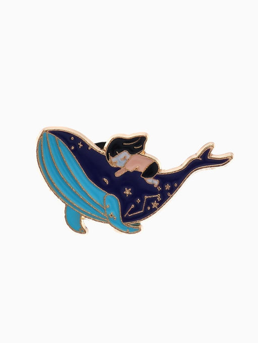 Значок Кит и малышка, цветной в золоте