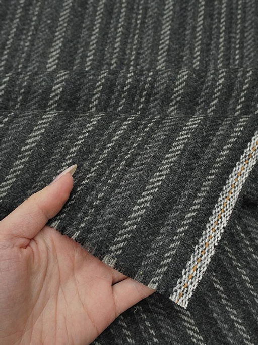 Шерсть пальтово-костюмная Твид Полосы цв.черный, ш.1.5м, шерсть-40%, п/э-60% - Купава фото 12