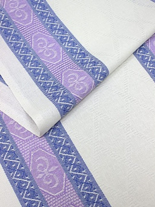 Холст полотенечный жаккард Ромбы на белом с каймой цв.сиреневый/синий, ш.0.5м, лен-30%, хл-70%