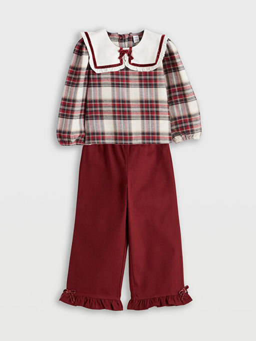 Bebe Yaka Ekose K?z ?ocuk Bluz ve Pantolon