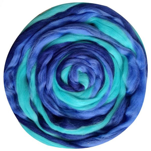 Шерсть для валяния ТРО Гребенная лента (100%полутонкая шерсть) 100г цв.1518 мультиколор (л.колокольчик, бирюза, джинсовый)