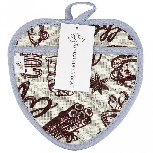 Прихватка с запахом 20х20см "Эспрессо, вид 1/1", форма "Клубника", рогожка 171г/м2, хлопок 100%, наполнитель - ватин 280г/м2, на пластмассовом подвесе, "Домашняя мода" (Россия)