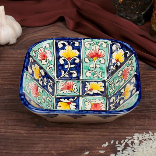 Салатница Риштанская Керамика «Цветы», 14×4.5 см, МИКС