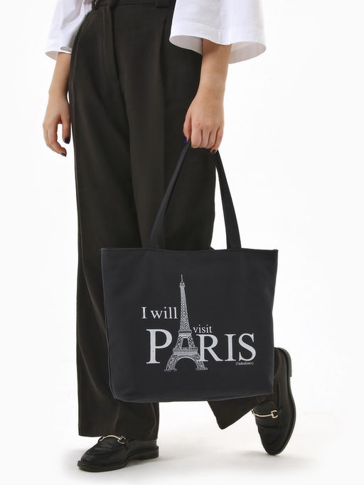 Сумка текстильная шопер на молнии с подкладкой, 42×9×32 см, с рисунком, чёрная/белая