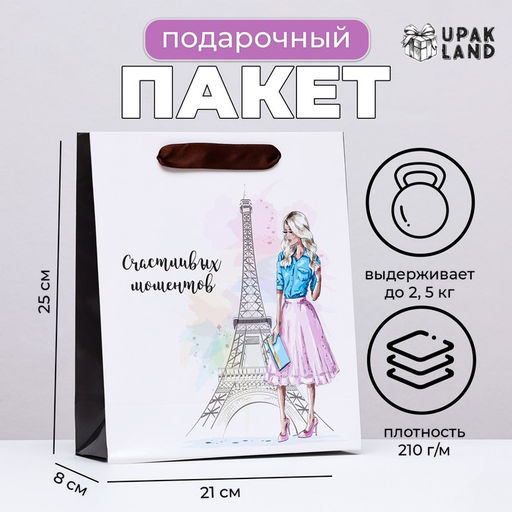 Пакет ламинированный вертикальный «Романтика Парижа», 21×25×8 см