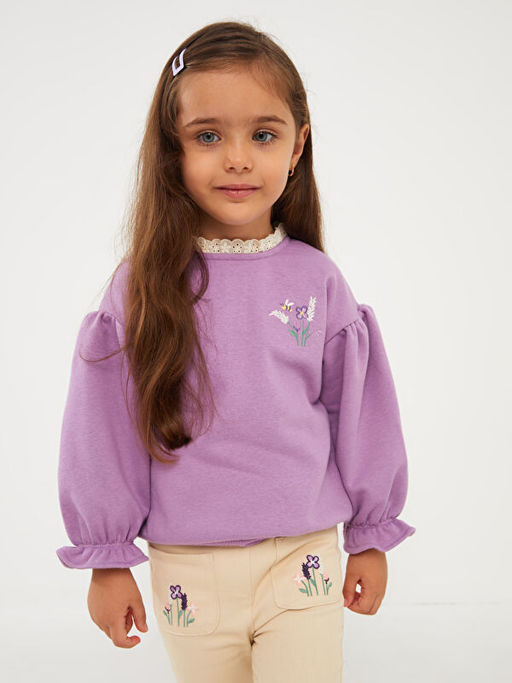 Bisiklet Yaka Uzun Kollu Nak??l? K?z Bebek Sweatshirt - Waikiki фото 2