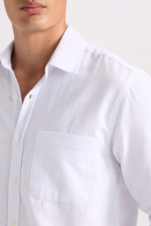 Мужская белая хлопковая базовая рубашка обычного кроя с длинными рукавами и обычным кроем - Defacto фото 5