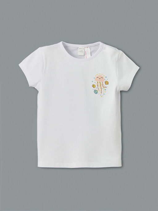 Bisiklet Yaka Bask?l? K?z Bebek Ti??rt ve ?ort 2li