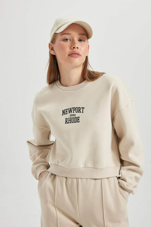 Толстый толстый свитшот Cool Oversize с круглым вырезом - Defacto фото 3