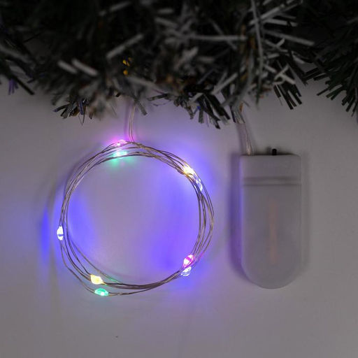 Гирлянда «Нить» 1 м роса, IP20, серебристая нить, 10 LED, батарейки CR2032×2 (в комплекте), свечение мульти