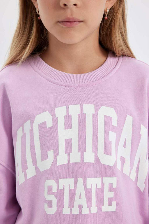 Толстовка с принтом для девочек Relax Fit с круглым вырезом - Defacto фото 5