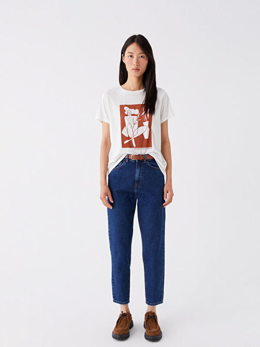 Beli Kemerli Mom Fit Kad?n Jean Pantolon