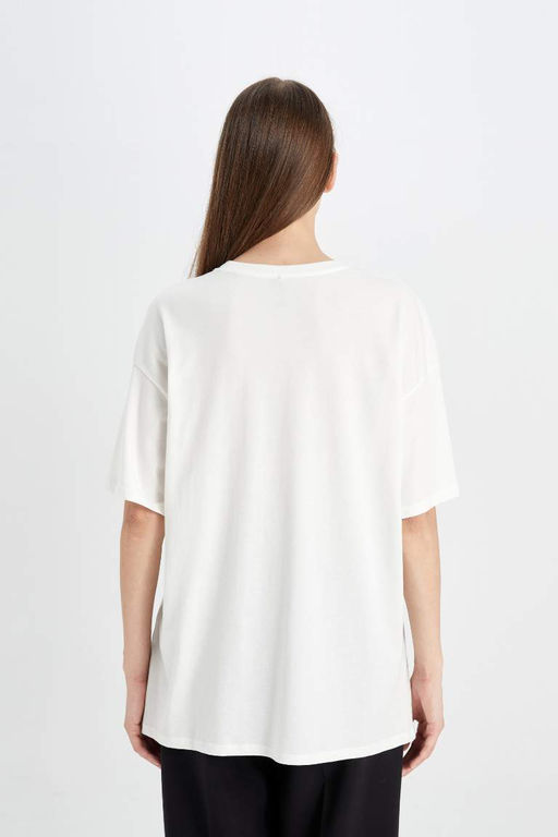 Футболка оверсайз с круглым вырезом и принтом из чесаного хлопка с короткими рукавами - Defacto фото 7