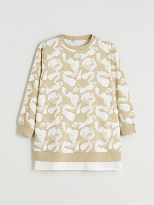 Bisiklet Yaka Desenli Kad?n Sweatshirt Tunik