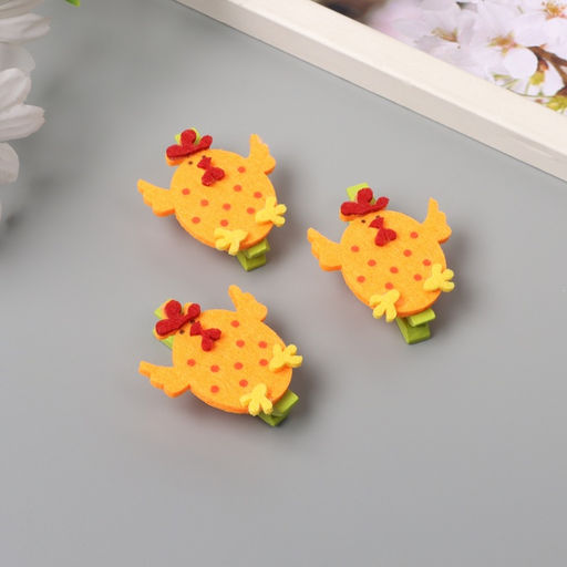 Декор для творчества дерево, фетр «Прищепка. Петушок-яйцо», набор 3 шт. 1.8×4×4.8 см