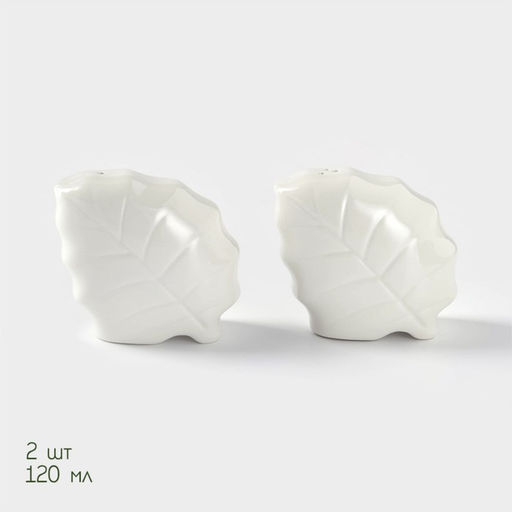 Набор фарфоровый для специй на бамбуковой подставке BellaTenero Листья, 4 предмета: солонка 120 мл, перечница 120 мл, салфетница, подставка, белый  фото 3