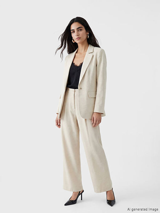 Keten Kar???ml? Kad?n Blazer Ceket