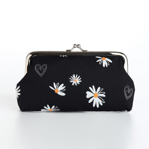 Косметичка женская на фермуаре, маленькая, с принтом Ромашки, чёрный - Simaland фото 2