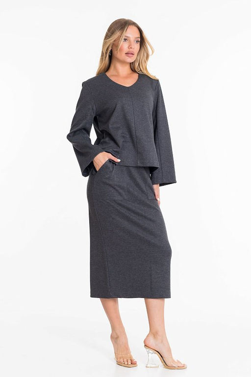 Костюм (джемпер+юбка) М323176Wb серый графит - Елена фото 3