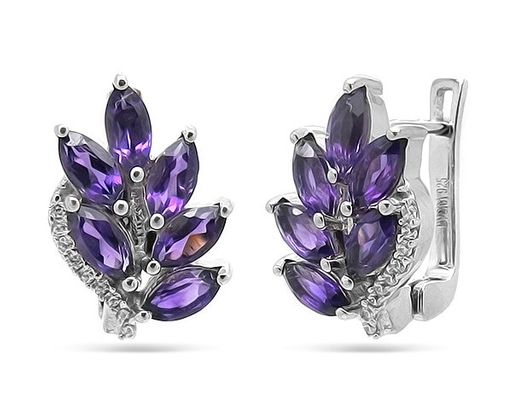 Серьги из серебра аметист, Ель
