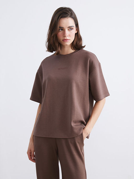 Bisiklet Yaka Nak??l? Oversize Kad?n Ti??rt