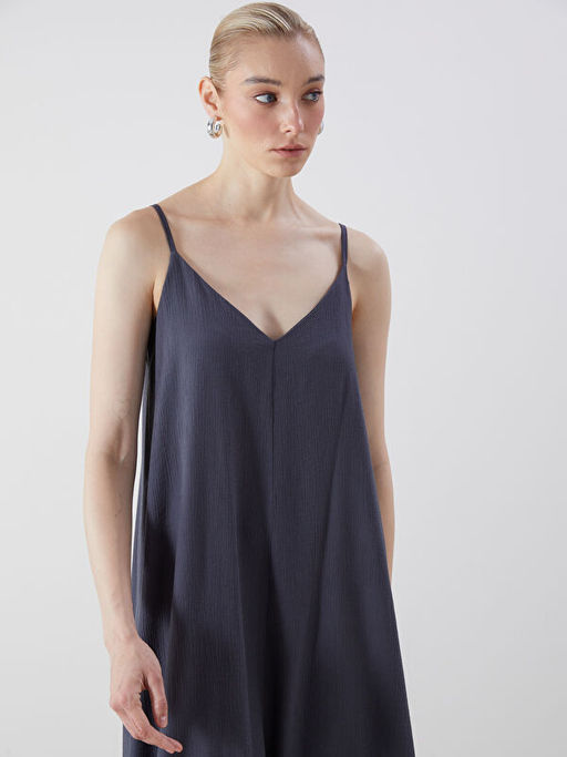 V Yaka Dokulu A Kesim Elbise